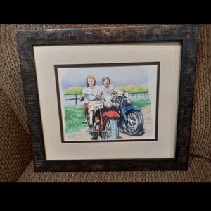 Original framed art Motorcycle Mamas biker chick Old Fashioned